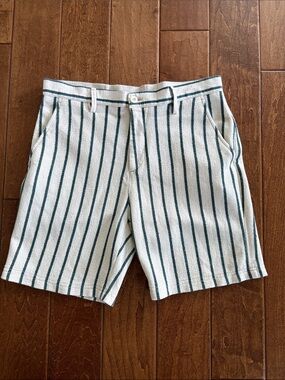 Zara White Shorts with Green Vertical Stripes